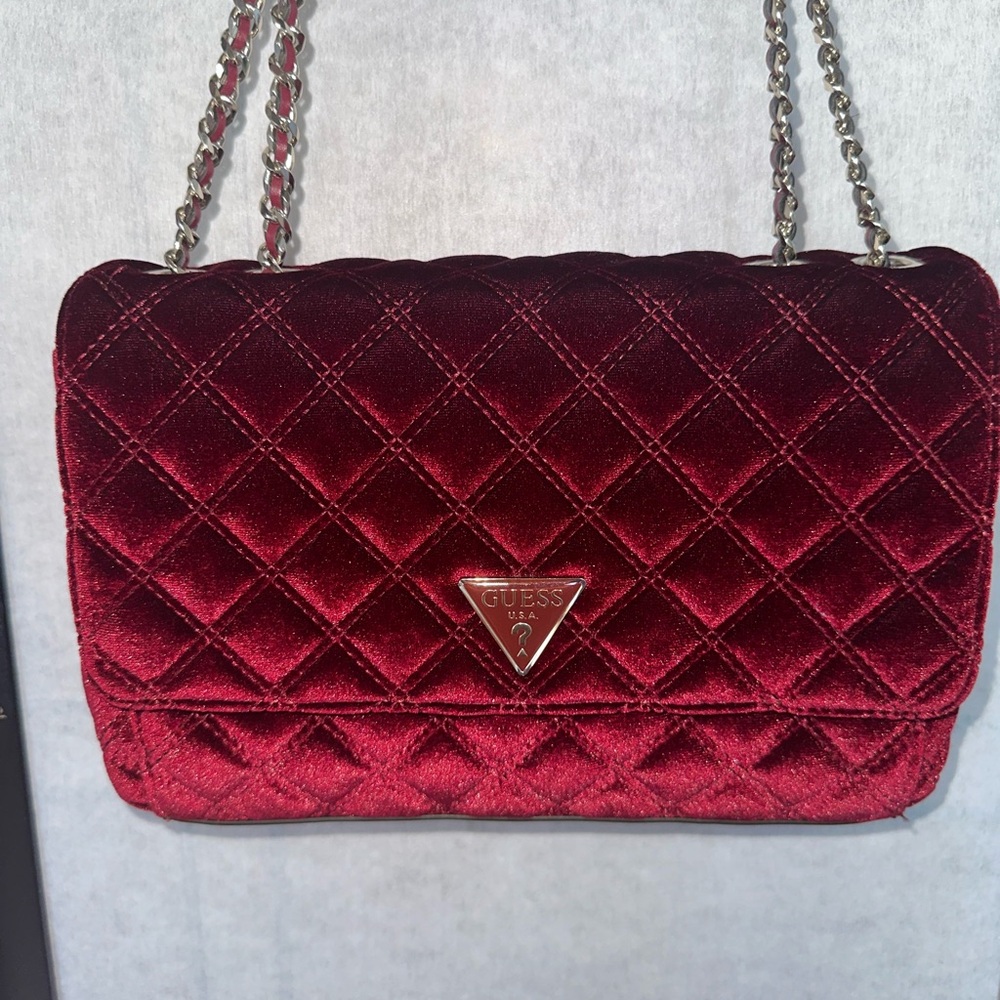 Elegant Gues Burgundy Quilted Suede Shoulder Bag